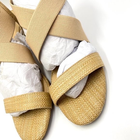 Anne Klein Ressa Beige Natural Raffia Woven Open Toe Block Heels Sandals Shoes - Picture 5 of 13